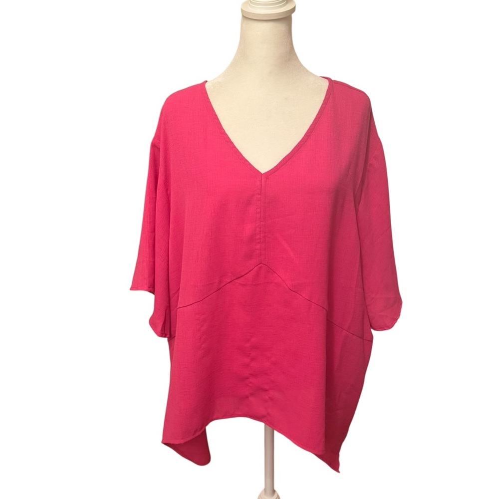 Patrizia Luca hi-low short sleeve hot pink top. Size XL. EUC